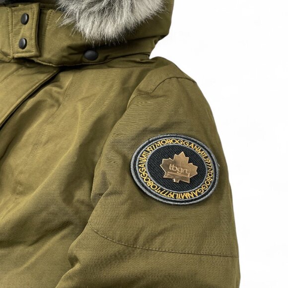 Toboggan Down Olive Green Removable Hood Fur Parka Puffer Coat Jacket Women's XS - Picture 9 of 14